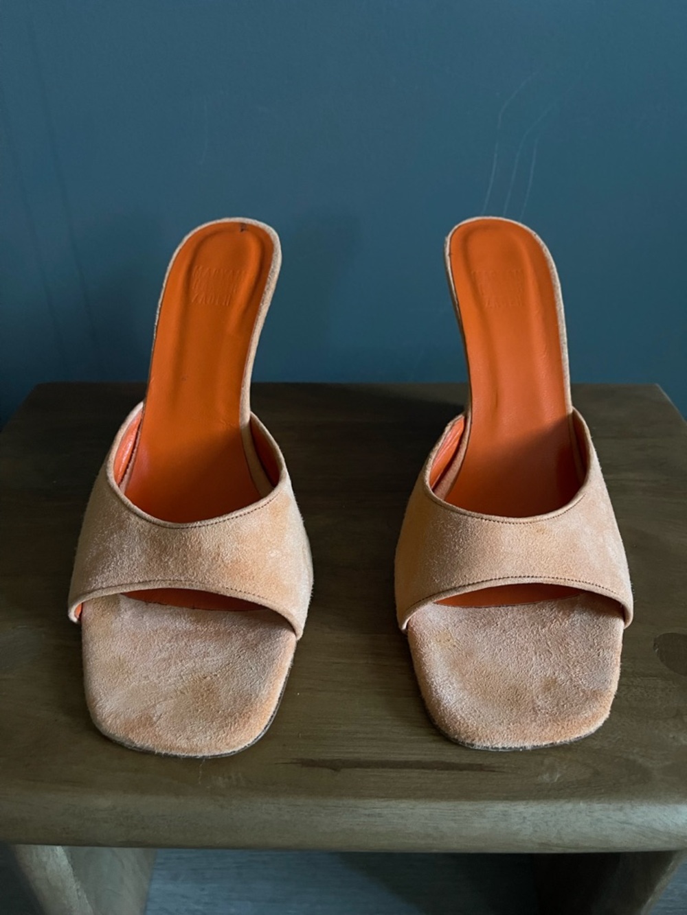 Maryam Nassir Zadeh MNZ Suede Wedge Mules Neutral Minimal Sculptural Heel Chic - Picture 3 of 6